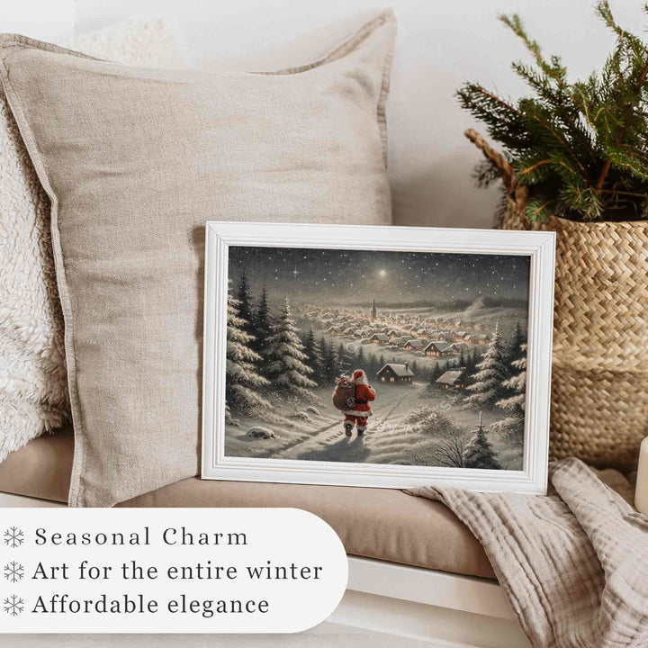 Santa Claus Wall Art Vintage Style Style Christmas Eve Print Farmhouse Holiday Home Decor Painting W124