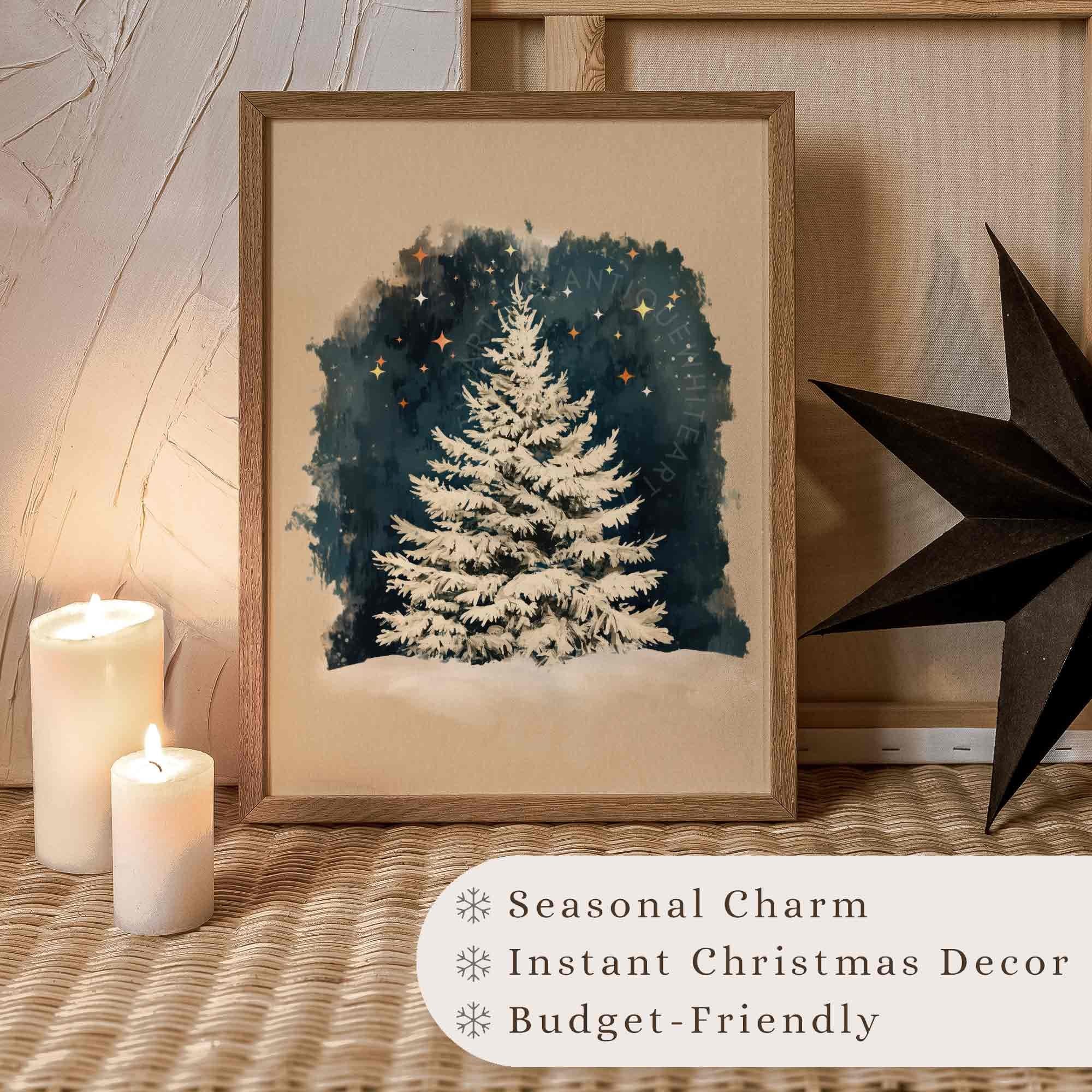 Christmas Tree Print Vintage Style Style Painting Winter Wall Art Gallery Prints W121