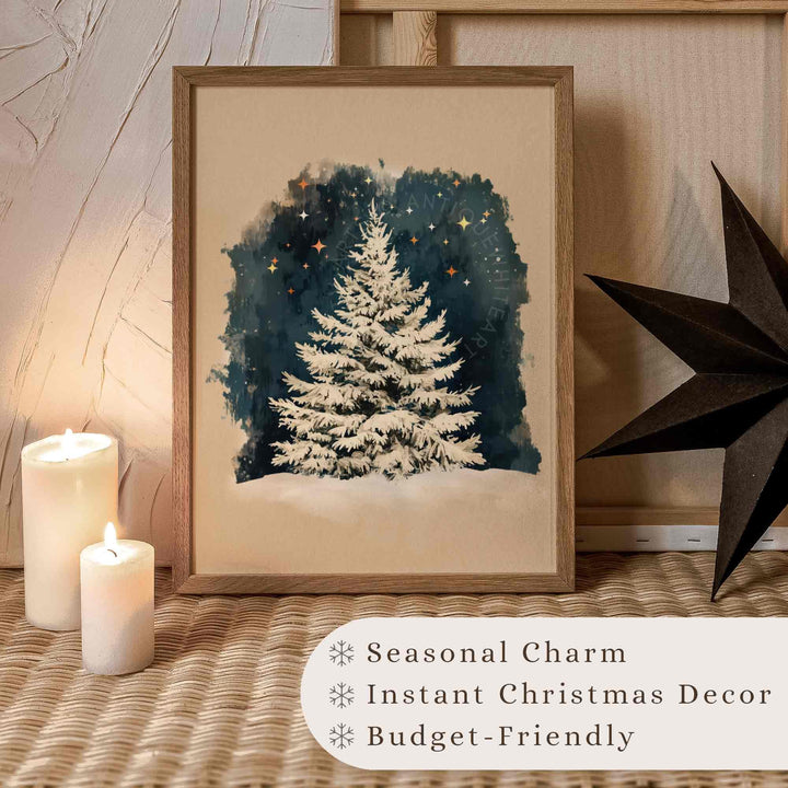 Christmas Tree Print Vintage Style Style Painting Winter Wall Art Gallery Prints W121