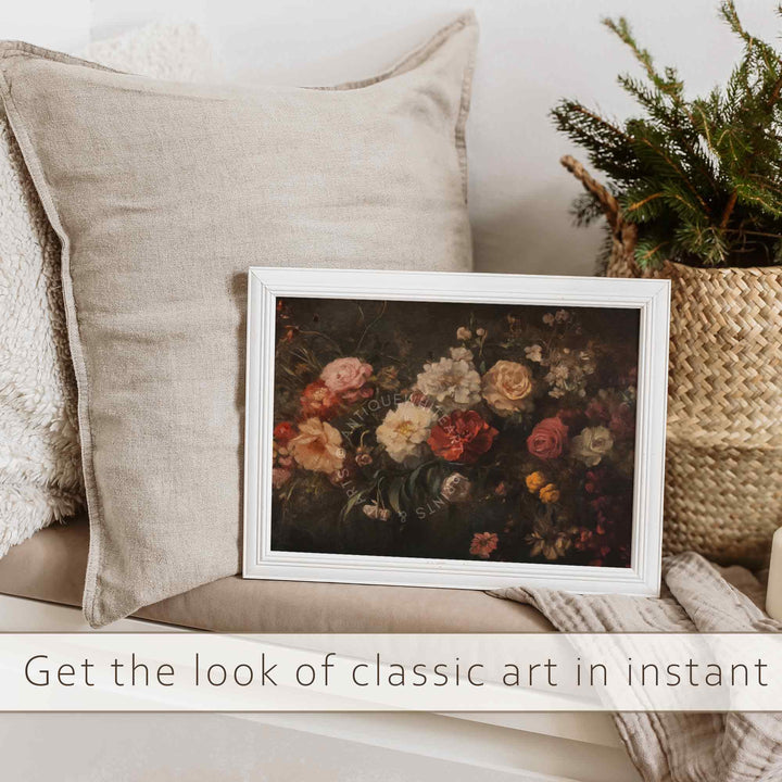 Moody Floral Wall Art Dark Flowers Painting Academia Winter Rustic Print Botanical Still Life W154