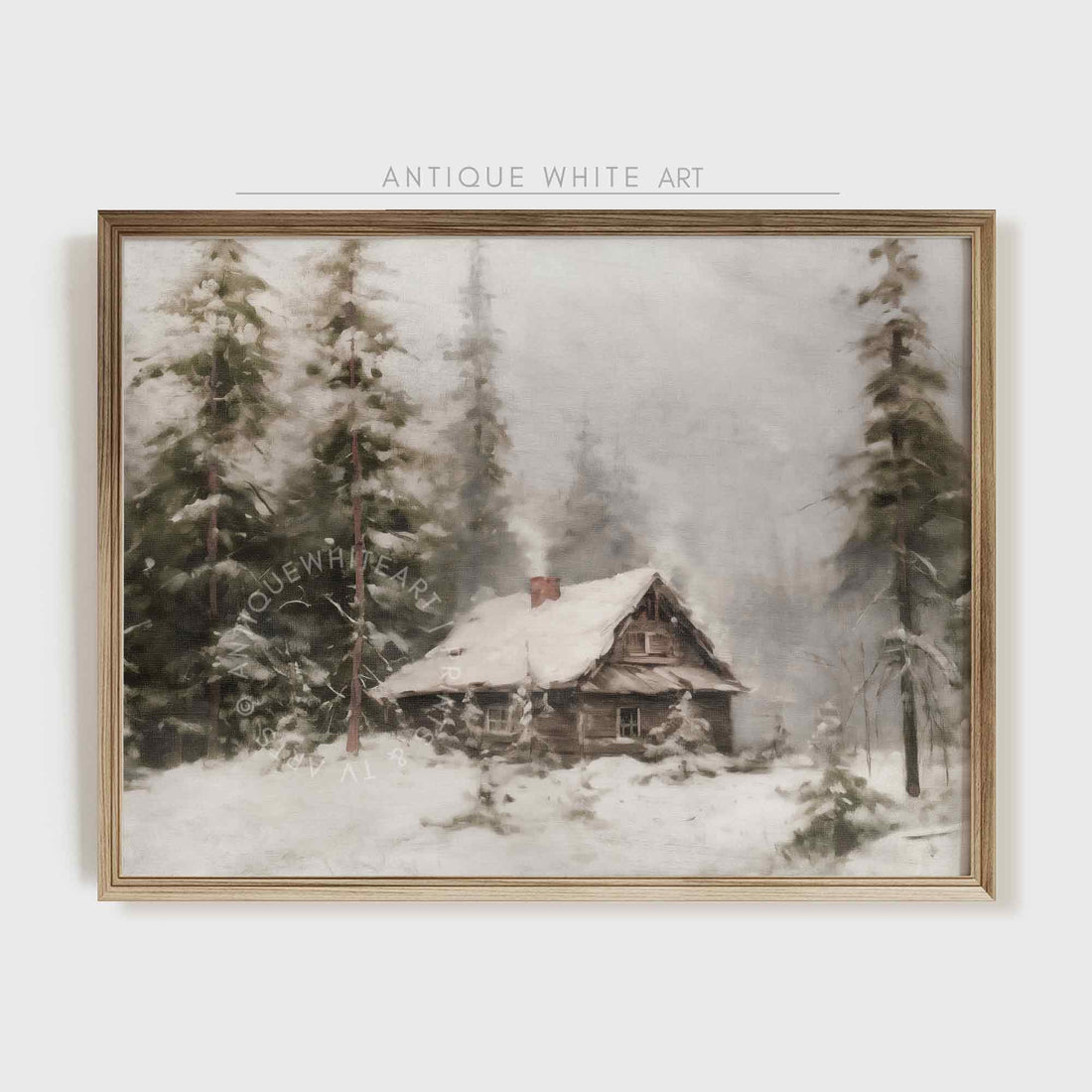 Winter Cabin Rustic Landscape Print Wall Art Farmhouse Prints Pine Forest Painting W152