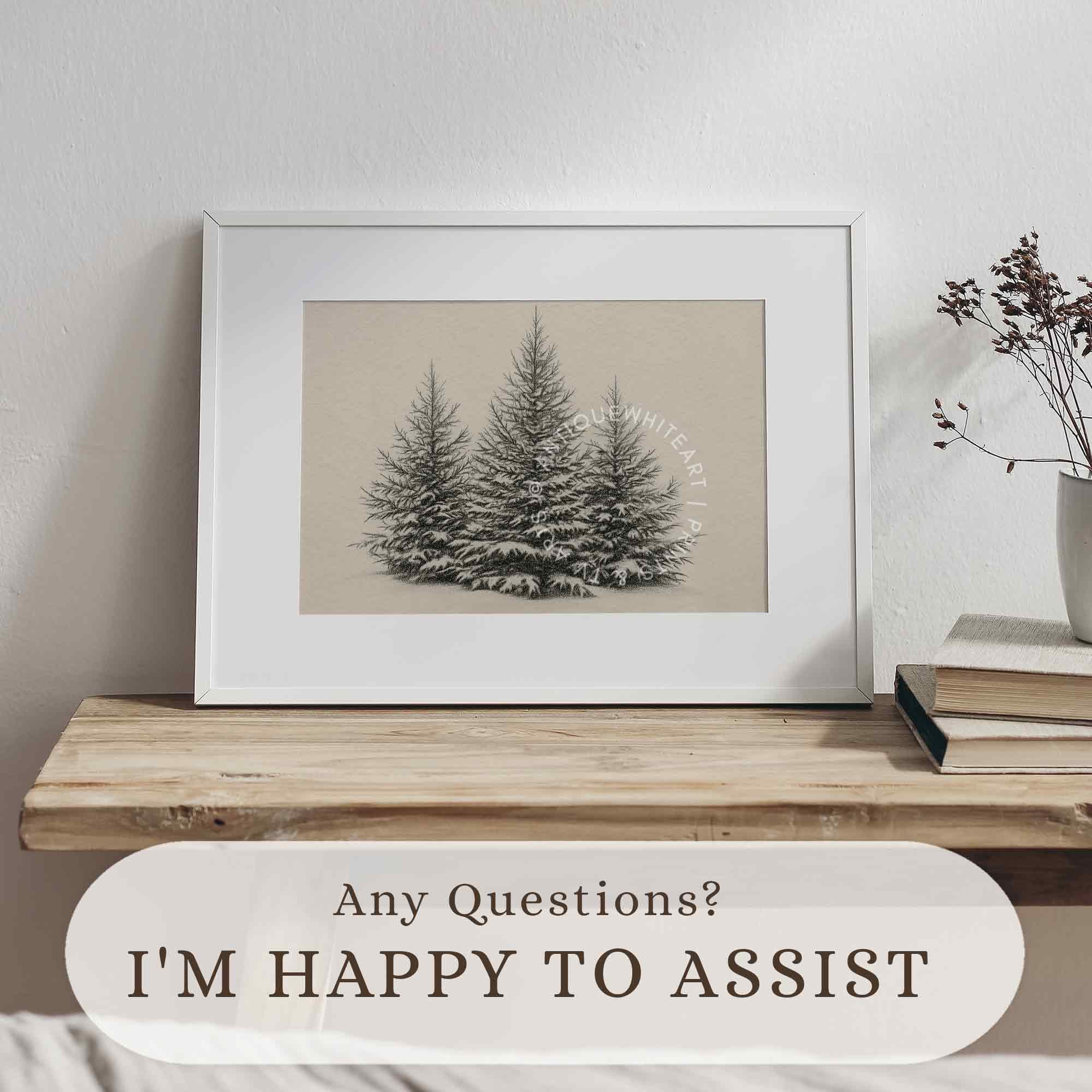 Forest Sketch Rustic Print Pine Trees Drawing Winter Art Country Christmas Decor W148 Wall