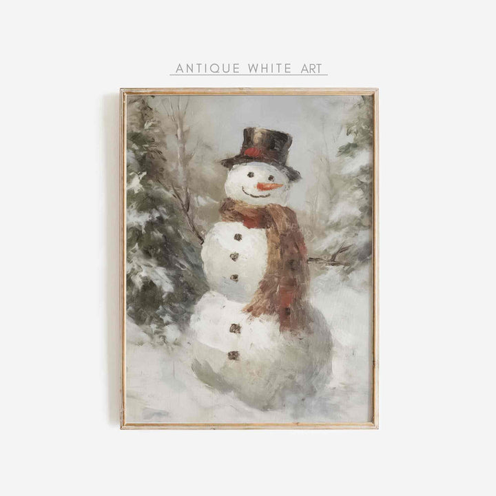 Snowman Christmas Wall Art Farmhouse Winter Print Holiday Home Decor Vintage Style Style Painting W130