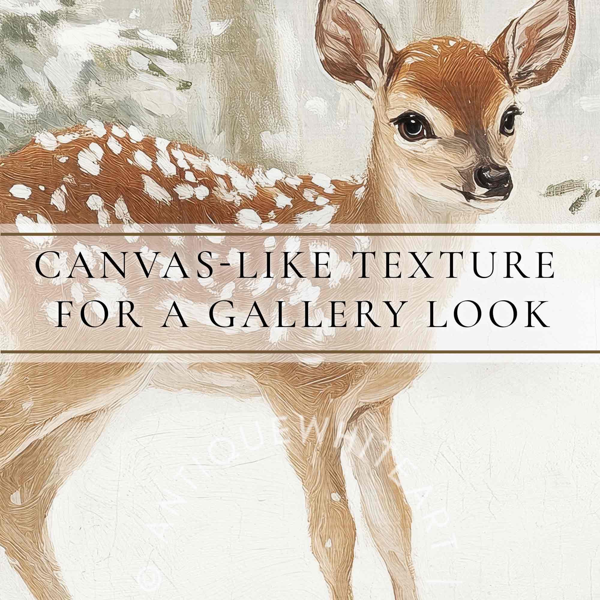 Christmas Print Winter Baby Deer Wall Art Vintage Style Farmhouse Reineer in Landscape Painting W129