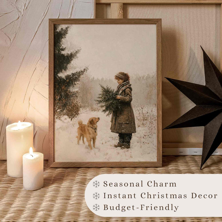 Winter Wall Art Vintage Style Rustic Print Christmas Decor Farmhouse Gallery Painting W128