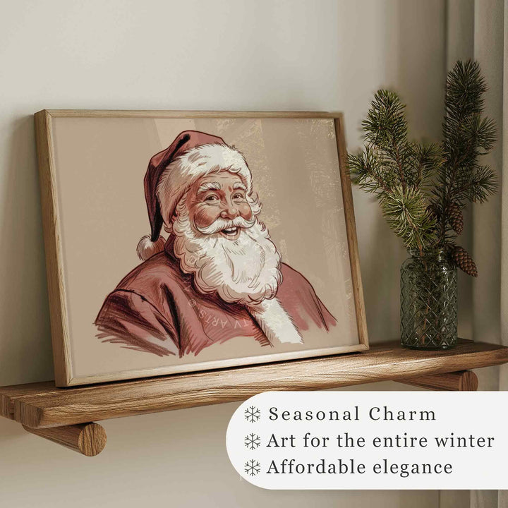 Santa Claus Portrait Print: Vintage Style Christmas Wall Art ( ) Print