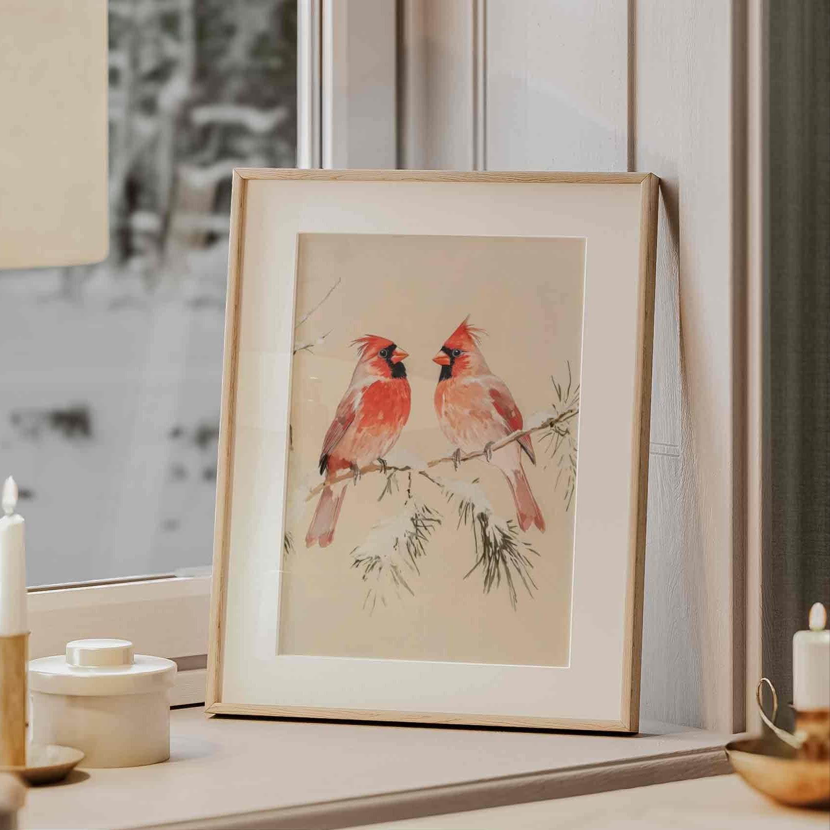 Two Cardinals on a Winter Branch