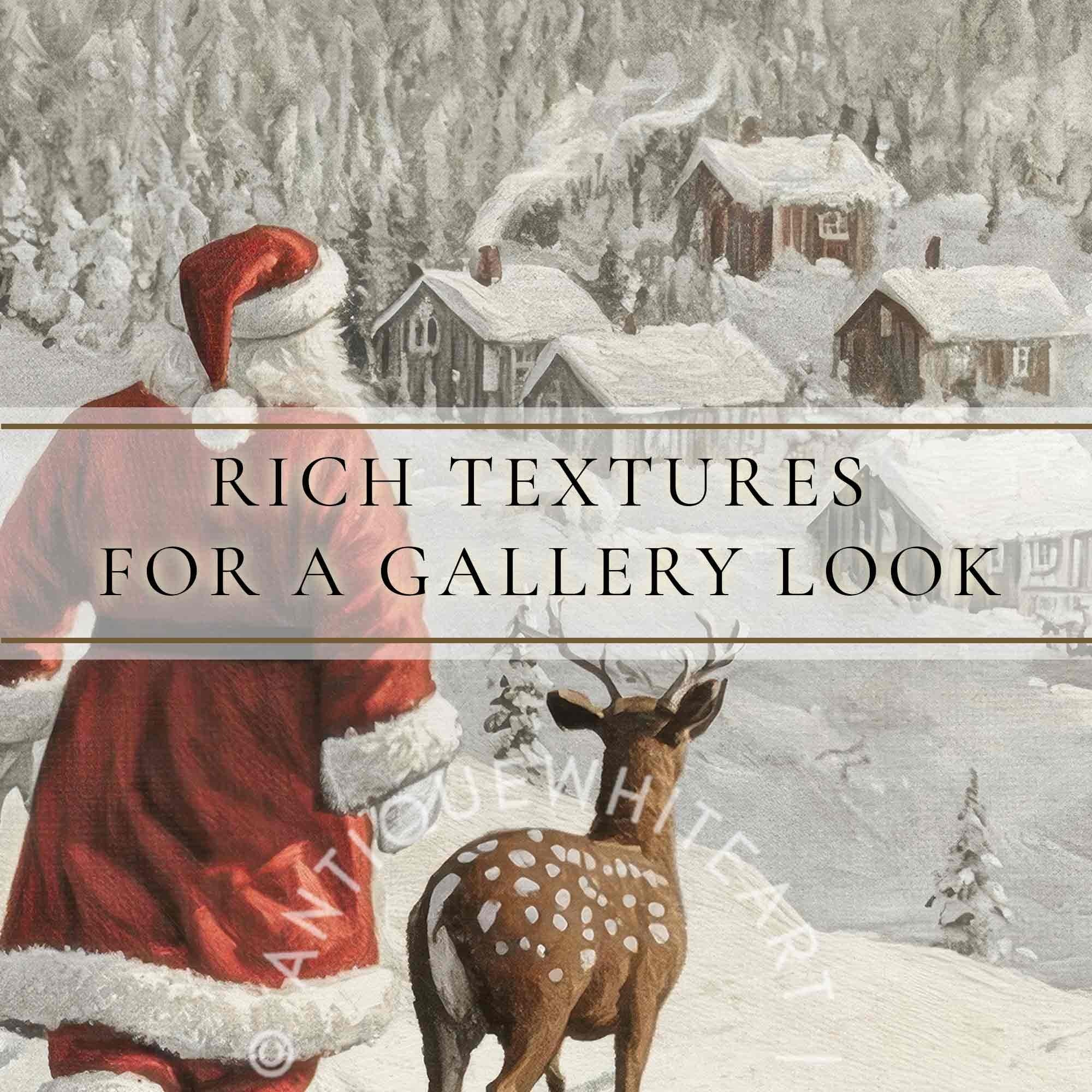 Santa Claus & Reindeer Winter Village Painting ( ) Print Wall Art