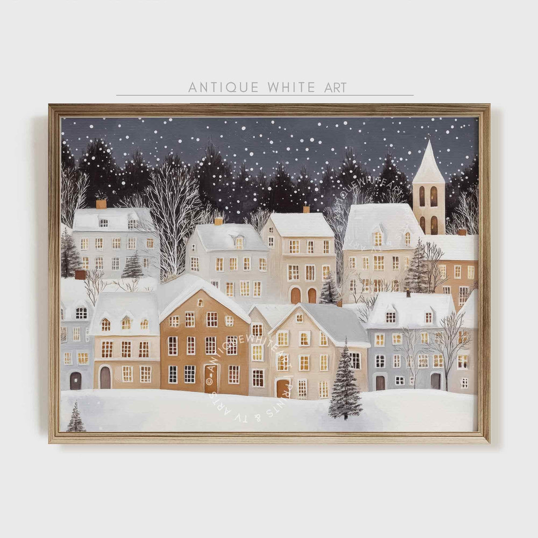 Christmas Wall Art Town Painting Tree Print Holiday Decor Village W142