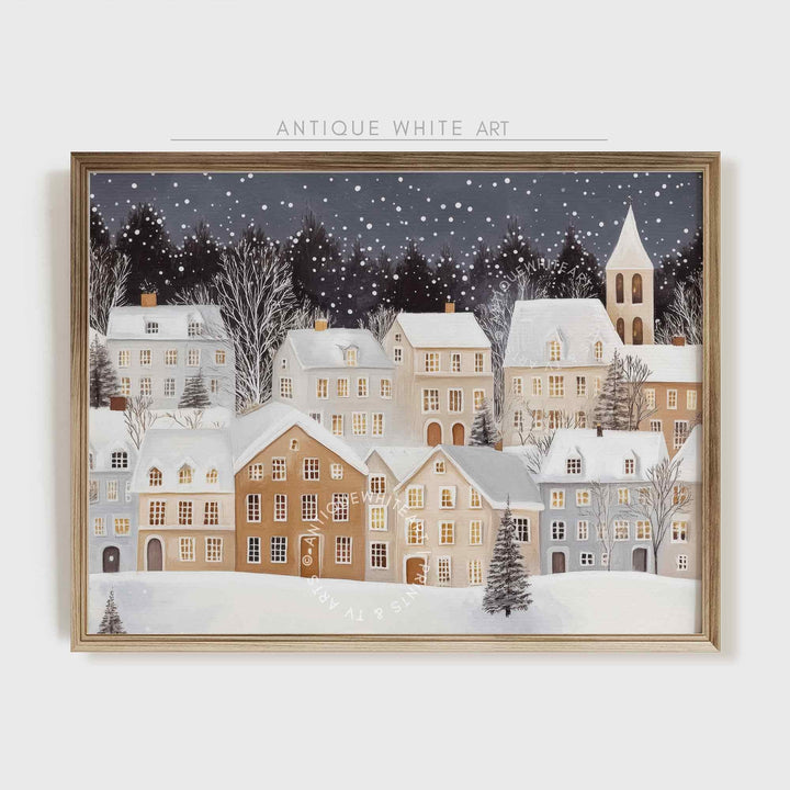 Christmas Wall Art Town Painting Tree Print Holiday Decor Village W142