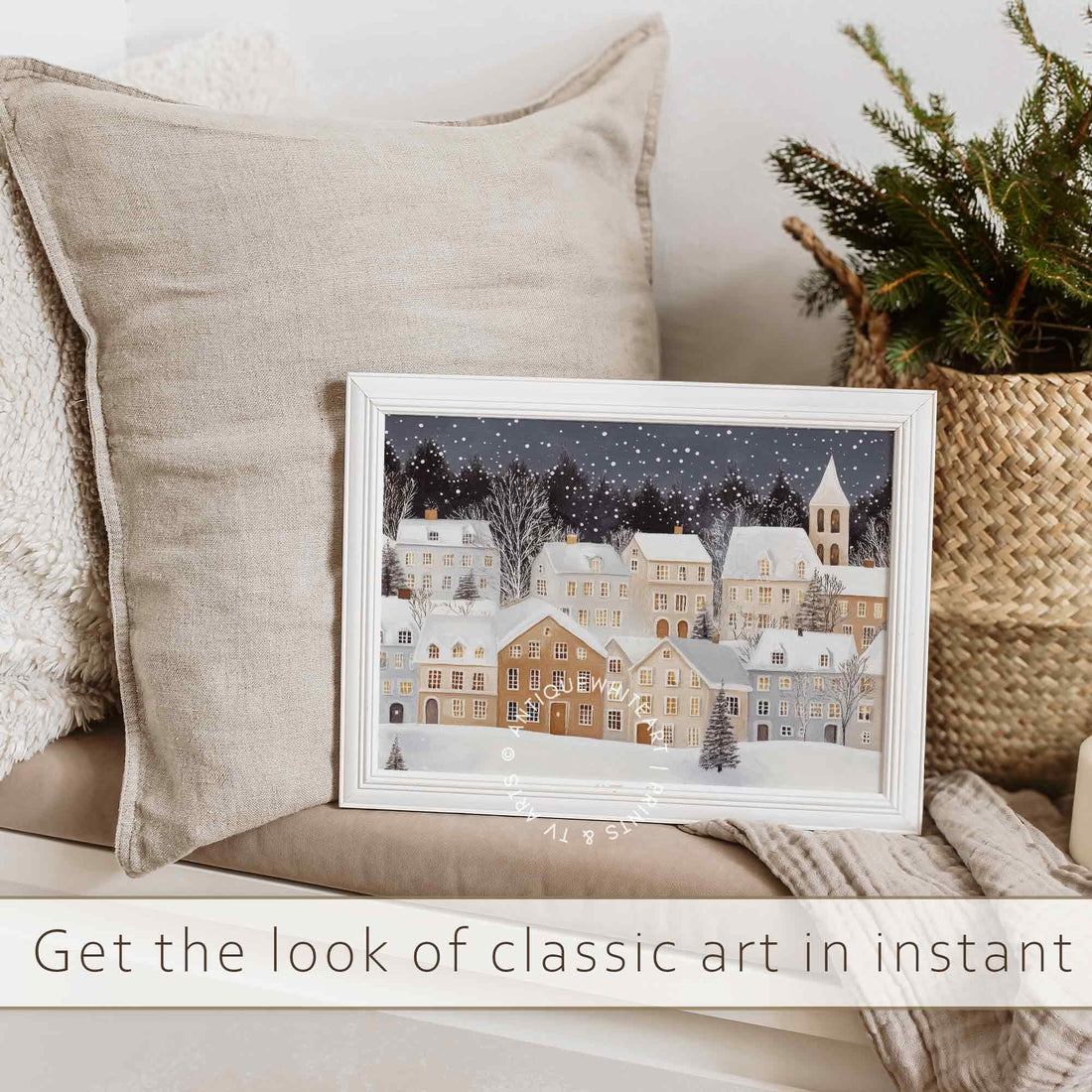 Christmas Wall Art Town Painting Tree Print Holiday Decor Village W142