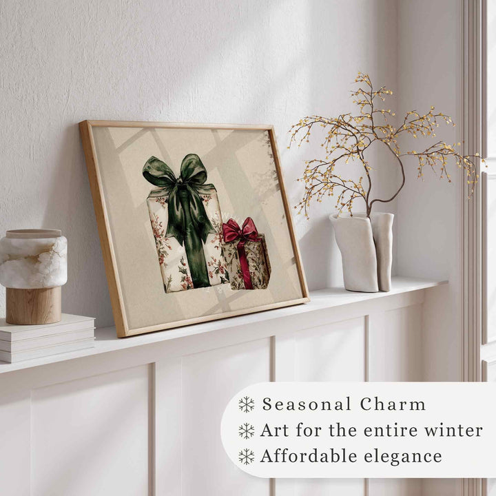 Christmas Wall Art Neutral Gallery Print Gift Painting Holiday Decor Vintage Style Sketch W157