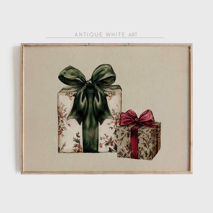 Christmas Wall Art Neutral Gallery Print Gift Painting Holiday Decor Vintage Style Sketch W157