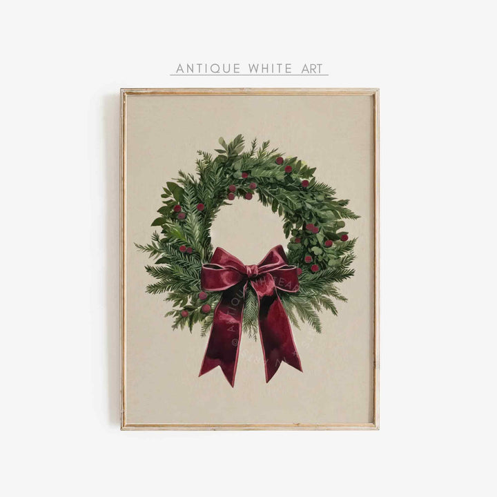 Christmas Wall Art Vintage Style Wreath Painting Tree Print Holiday Decor Sketch W161