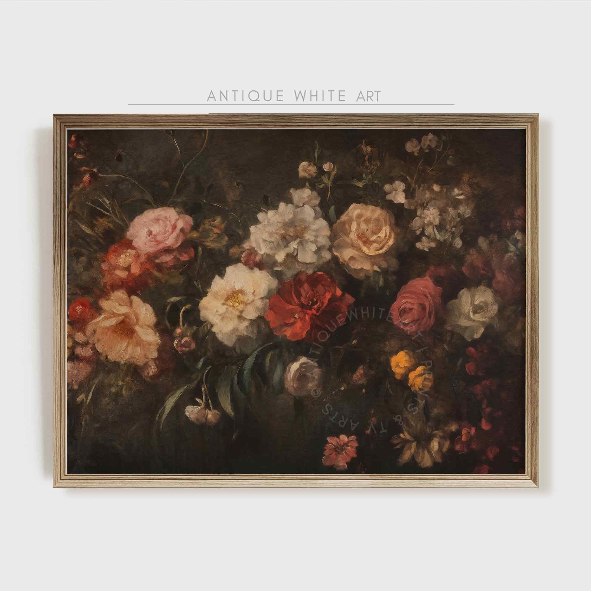 Moody Floral Wall Art Dark Flowers Painting Academia Winter Rustic Print Botanical Still Life W154