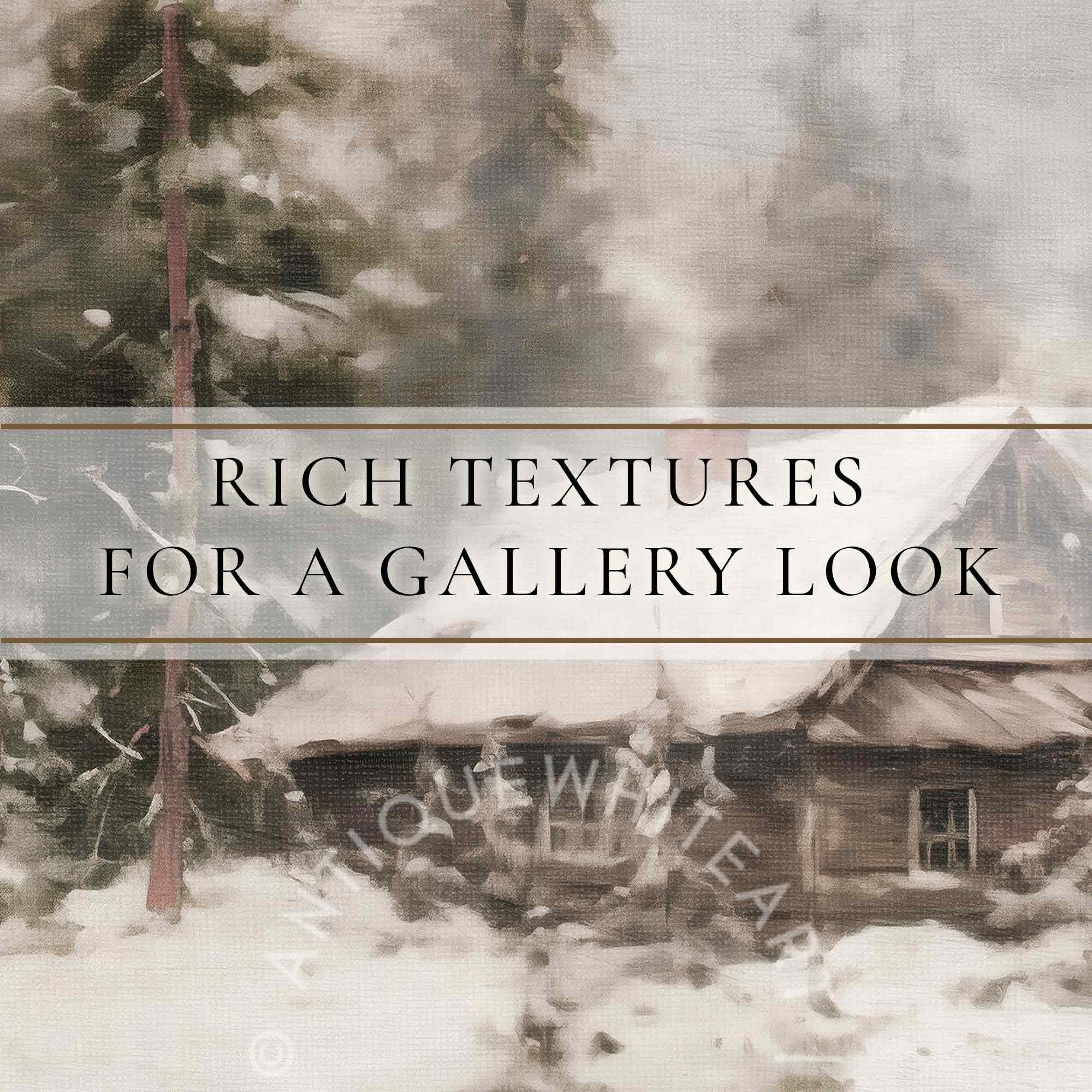 Winter Cabin Rustic Landscape Print Wall Art Farmhouse Prints Pine Forest Painting W152
