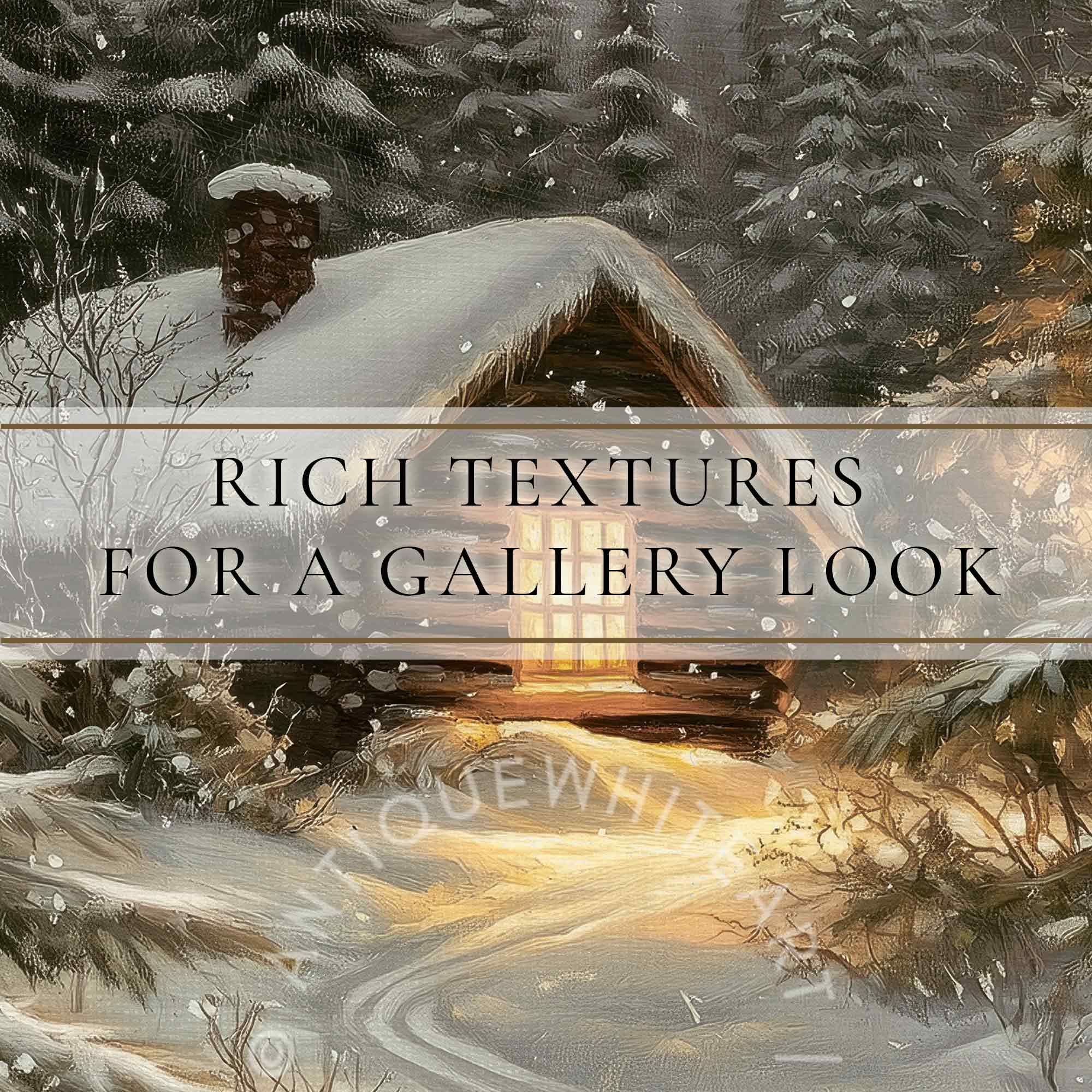 Rustic Winter Landscape Wall Art Cabin Print Farmhouse Prints Pine Forest Painting W151