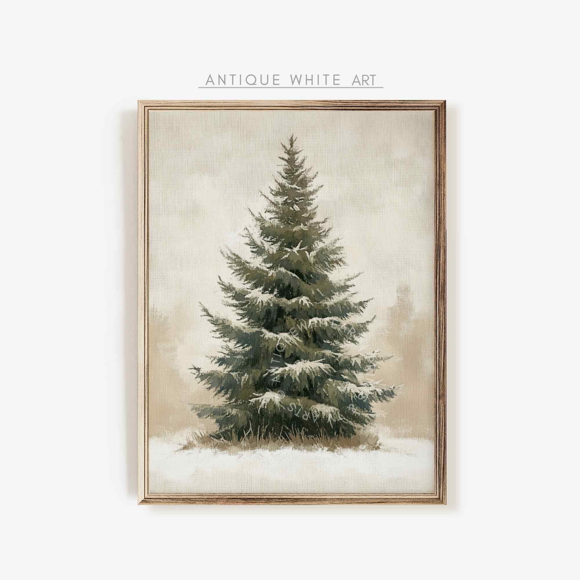 Christmas Tree Print Muted Winter Landscape Moody Farmhouse Decor Wall Art Pine W150