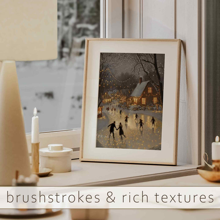 Winter Ice Skating Print Christmas Wall Art Eve Painting Holiday Decor W149