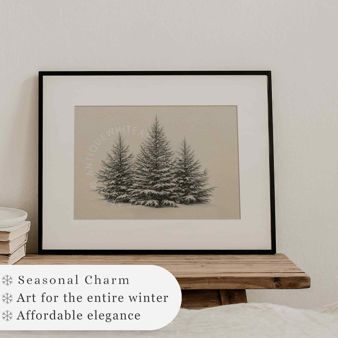 Forest Sketch Rustic Print Pine Trees Drawing Winter Art Country Christmas Decor W148 Wall