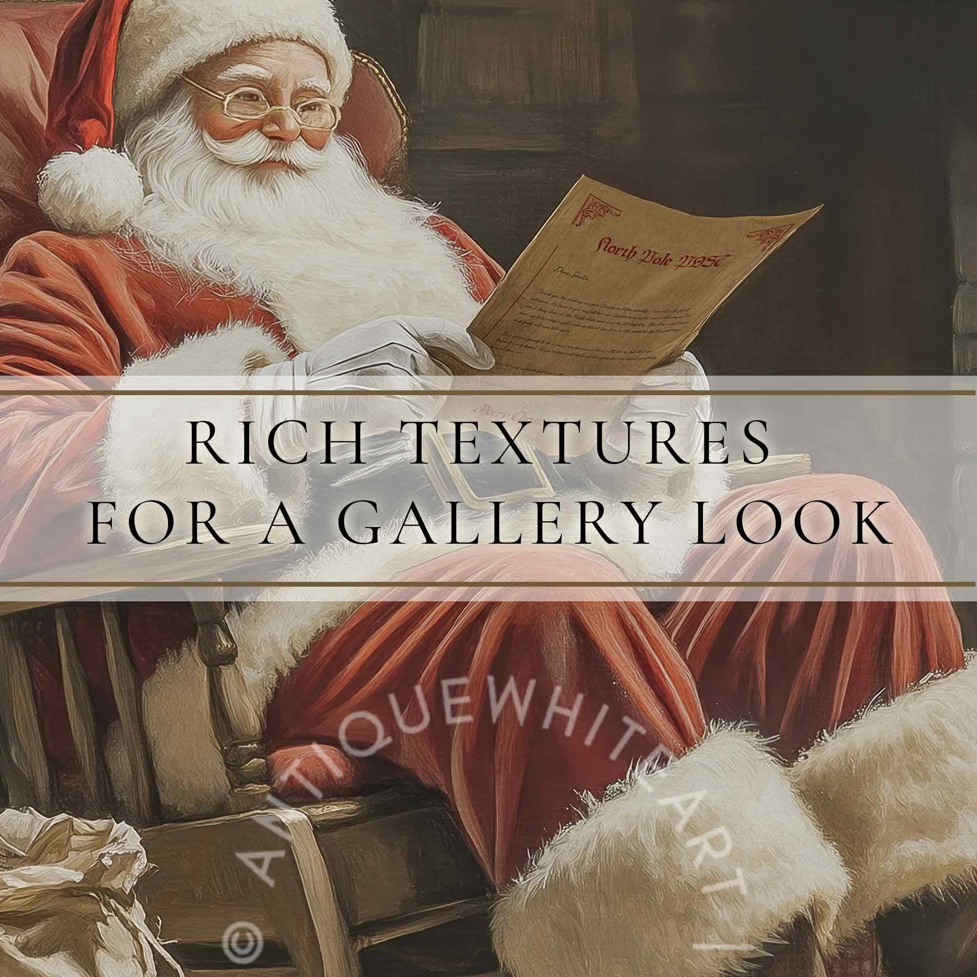 Santa Reading Painting: Farmhouse Christmas Decor ( ) W146 Print Wall Art