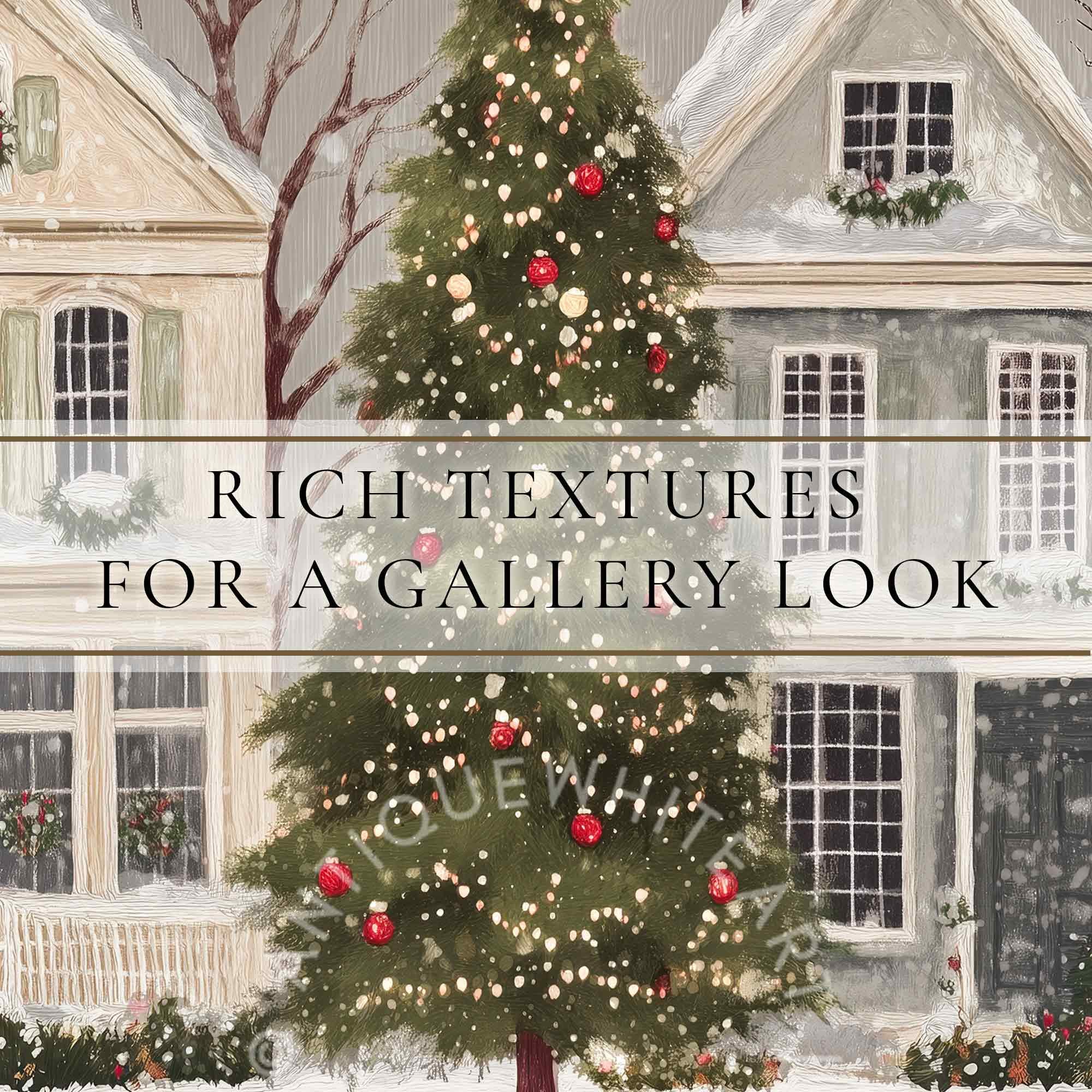 Rustic Christmas Town Print Tree Painting Moody Winter Wall Art Farmhouse Decor W143