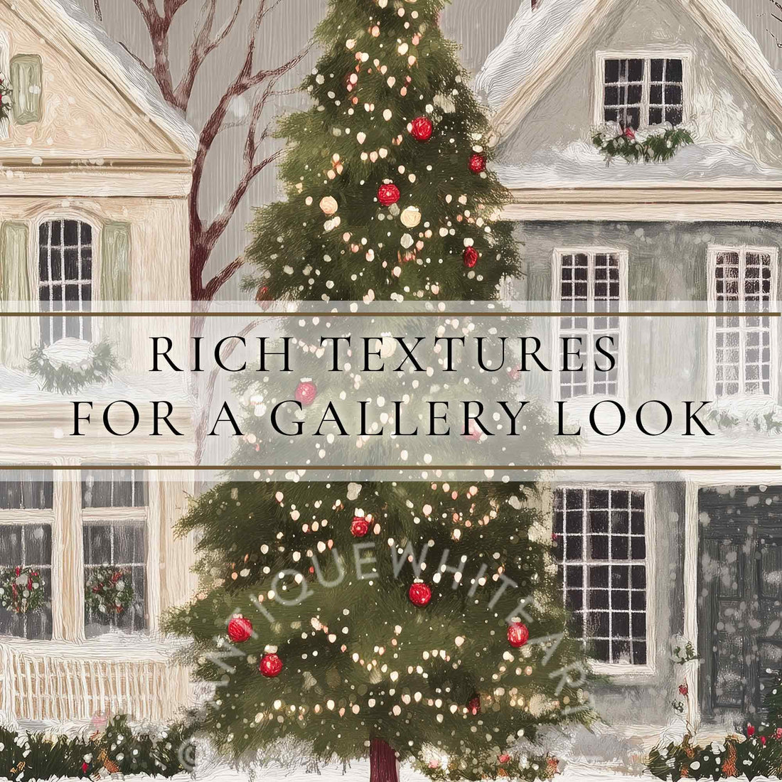 Rustic Christmas Town Print Tree Painting Moody Winter Wall Art Farmhouse Decor W143