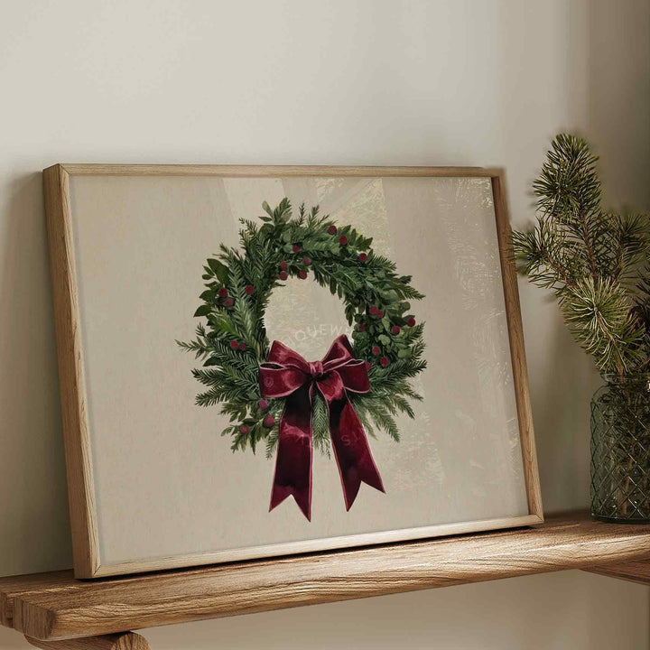 Christmas Wall Art Vintage Style Wreath Painting Tree Print Holiday Decor Sketch W156