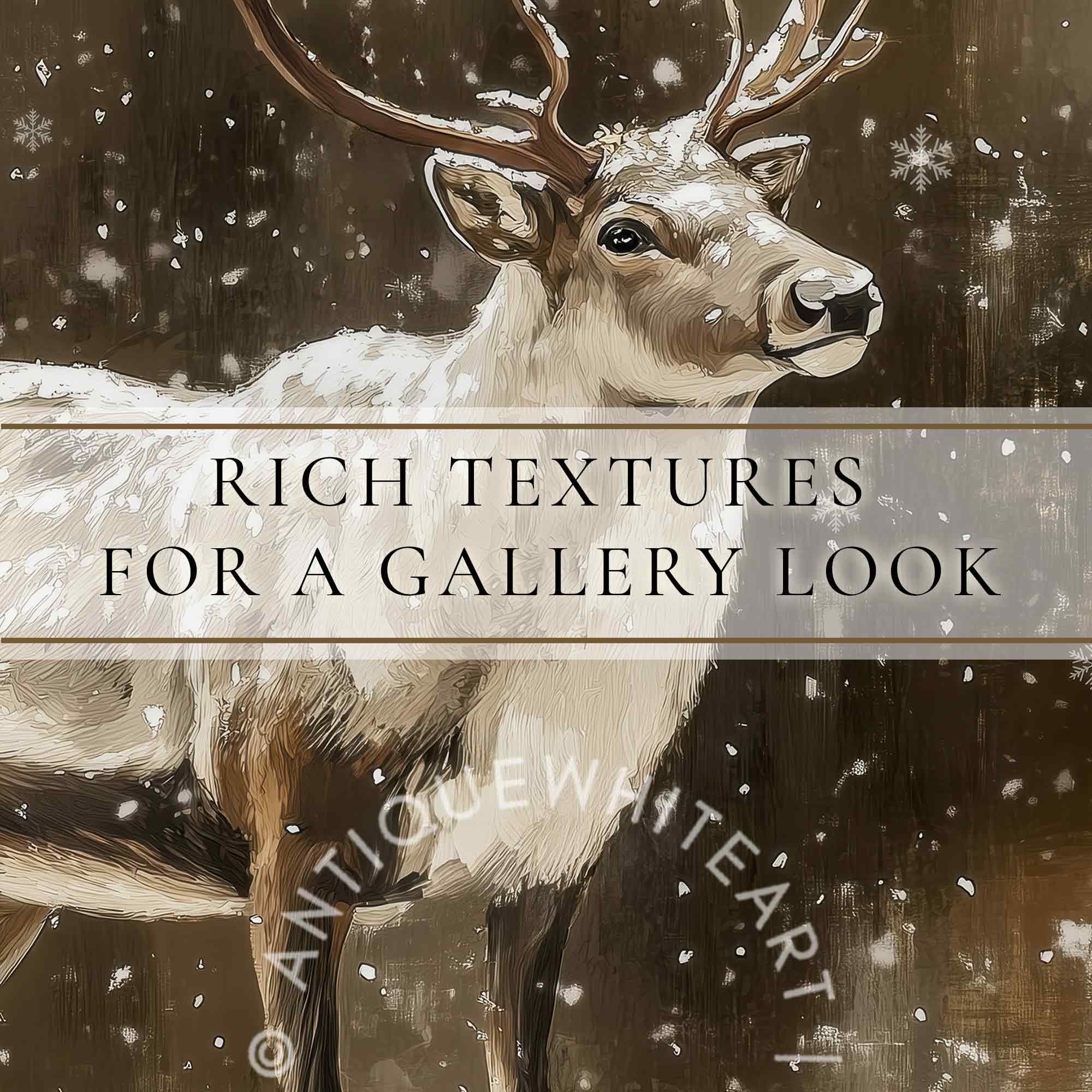 Reindeer Wall Art Moody Winter Print Christmas Deer Farmhouse Country Painting W155