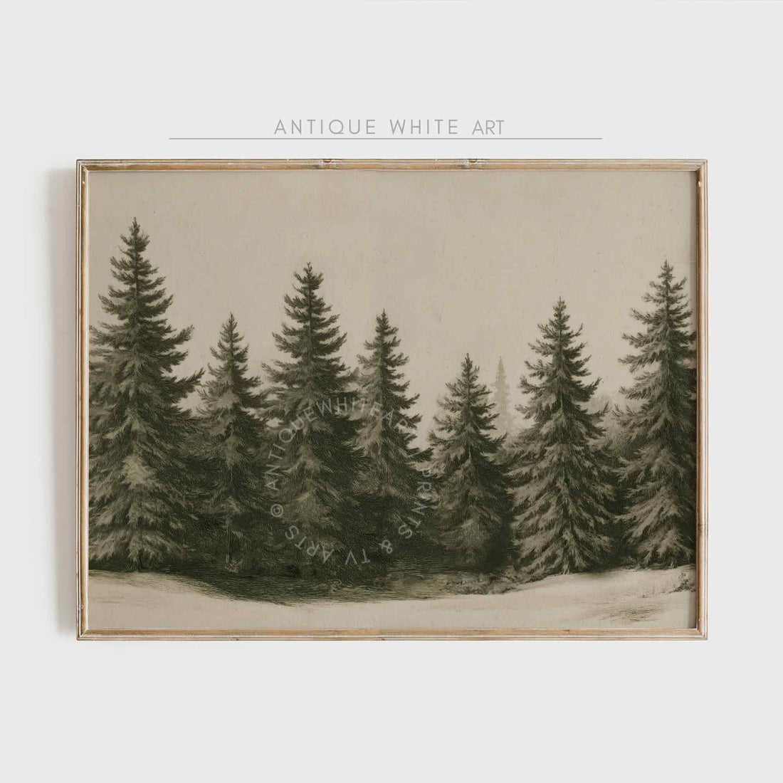 Winter Forest Wall Art Country Christmas Prints Farmhouse Painting Beige Rustic Landscape Print W158