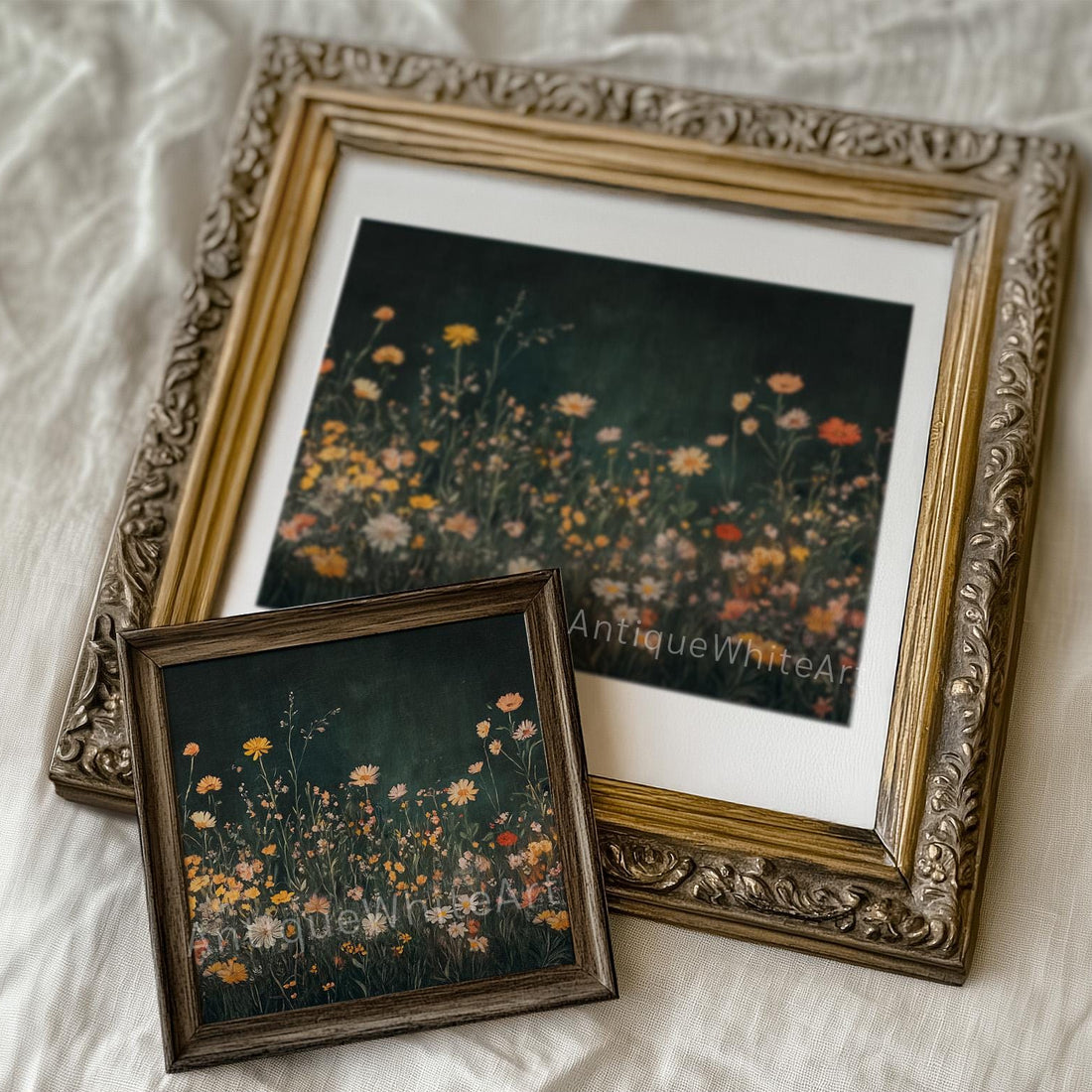 Spring Dark Wildflowers Wall Art Moody Navy Flowers Painting Country Floral Botanical Prints Downoad A405 Print