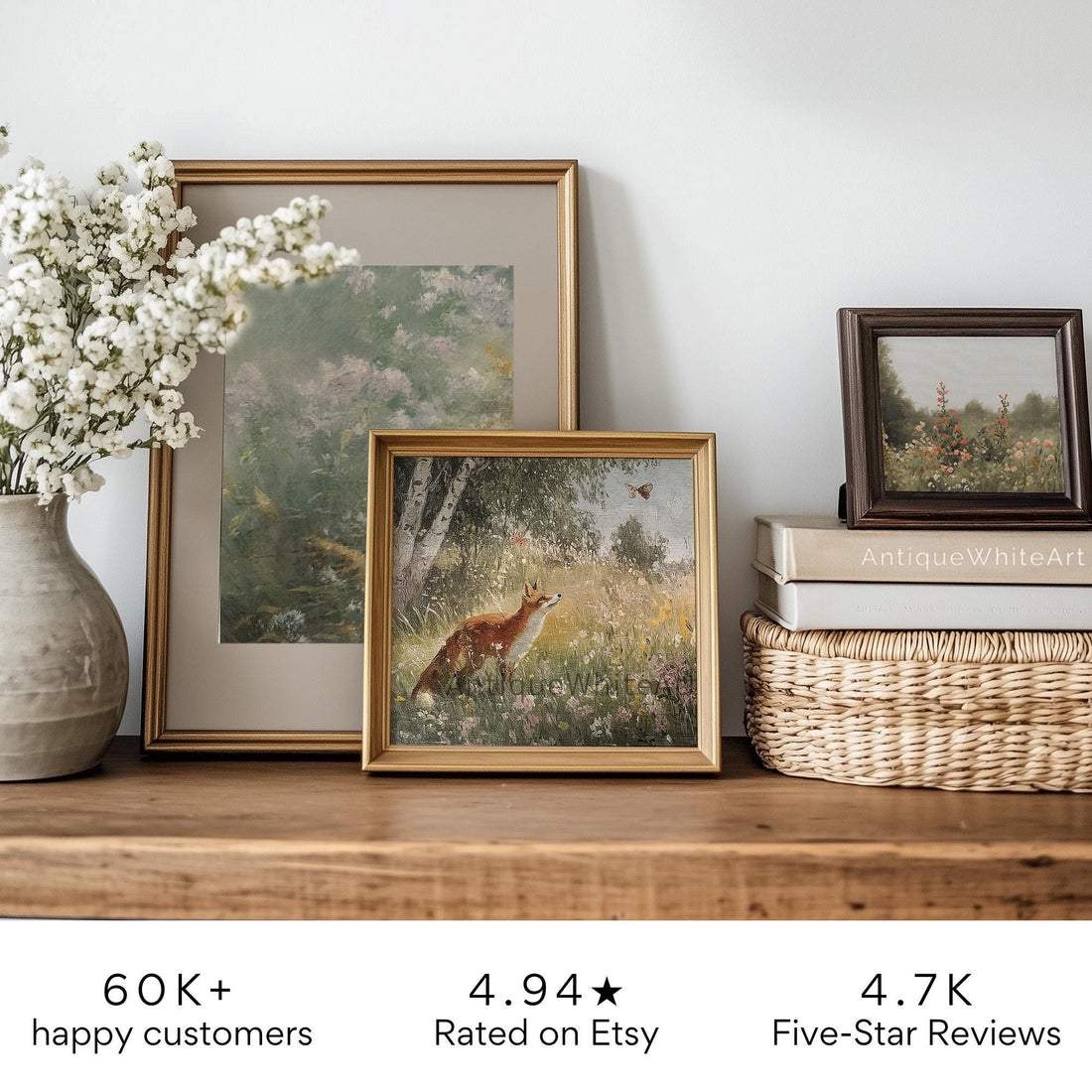 Easter Wall Art Spring Landscape Painting Print Fox Among Wildflowers Home Decor A402