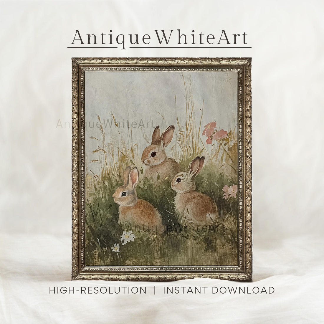 Wall Art Easter Bunnies Classy Decor Print Moody Spring Painting Rustic Pints A413
