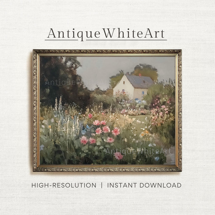 Spring Garden Wall Art Country Landscape Print Cottagecore Cottage Painting Farmhouse A412