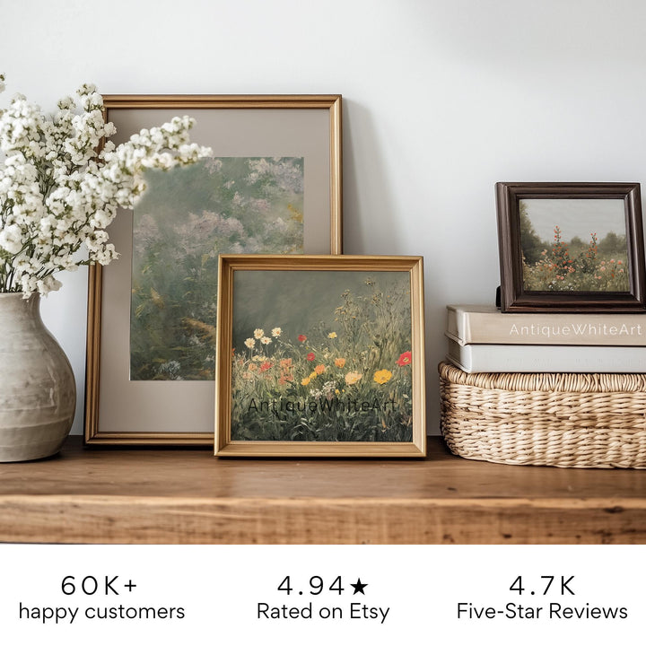 Moody Wall Art Spring Wildflowers Painting Dark Country Floral Botanical Prints Downoad Antique White A406 Print