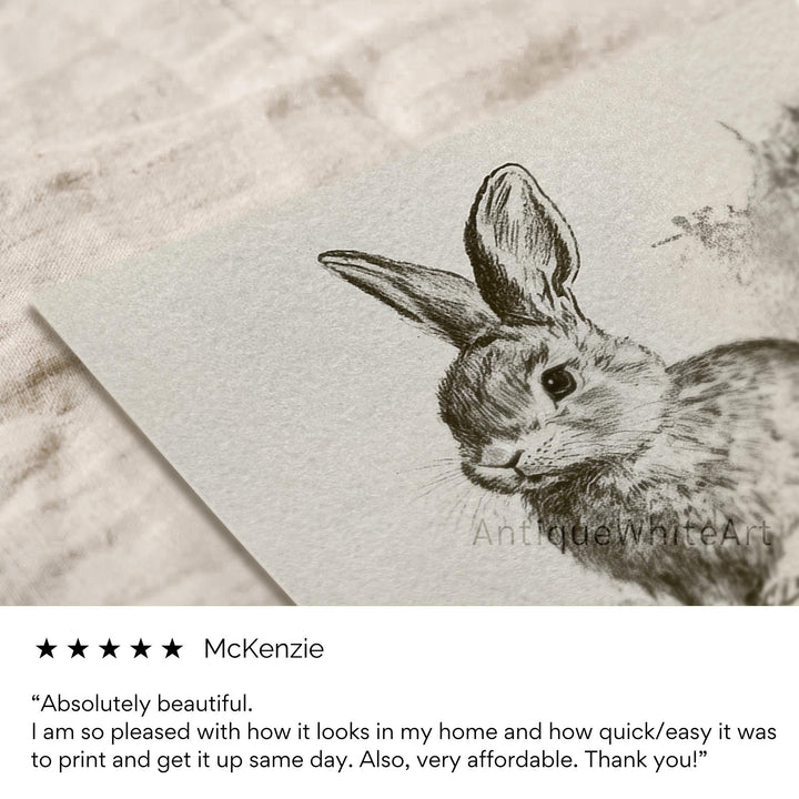 Easter Bunny Wall Art Spring Farmhouse Rustic Decor Vintage Style Drawing Gallery Print Rabbit Sketch A421