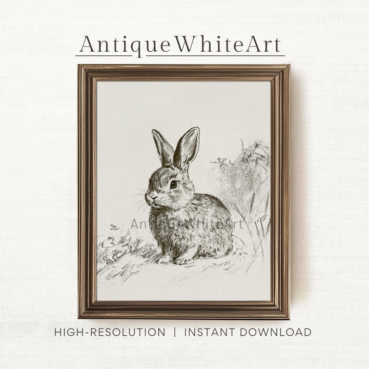 Easter Bunny Wall Art Spring Farmhouse Rustic Decor Vintage Style Drawing Gallery Print Rabbit Sketch A421