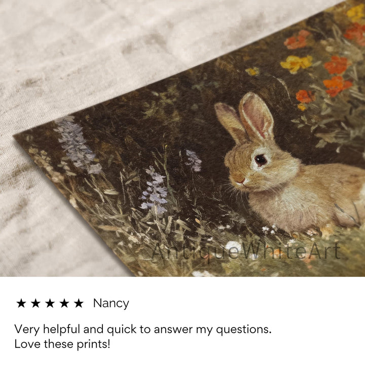 Rabbit in Wildflowers Dark Easter Print Moody Vintage Style Style Wall Art Rustic Country Farmhouse Spring Decor A422