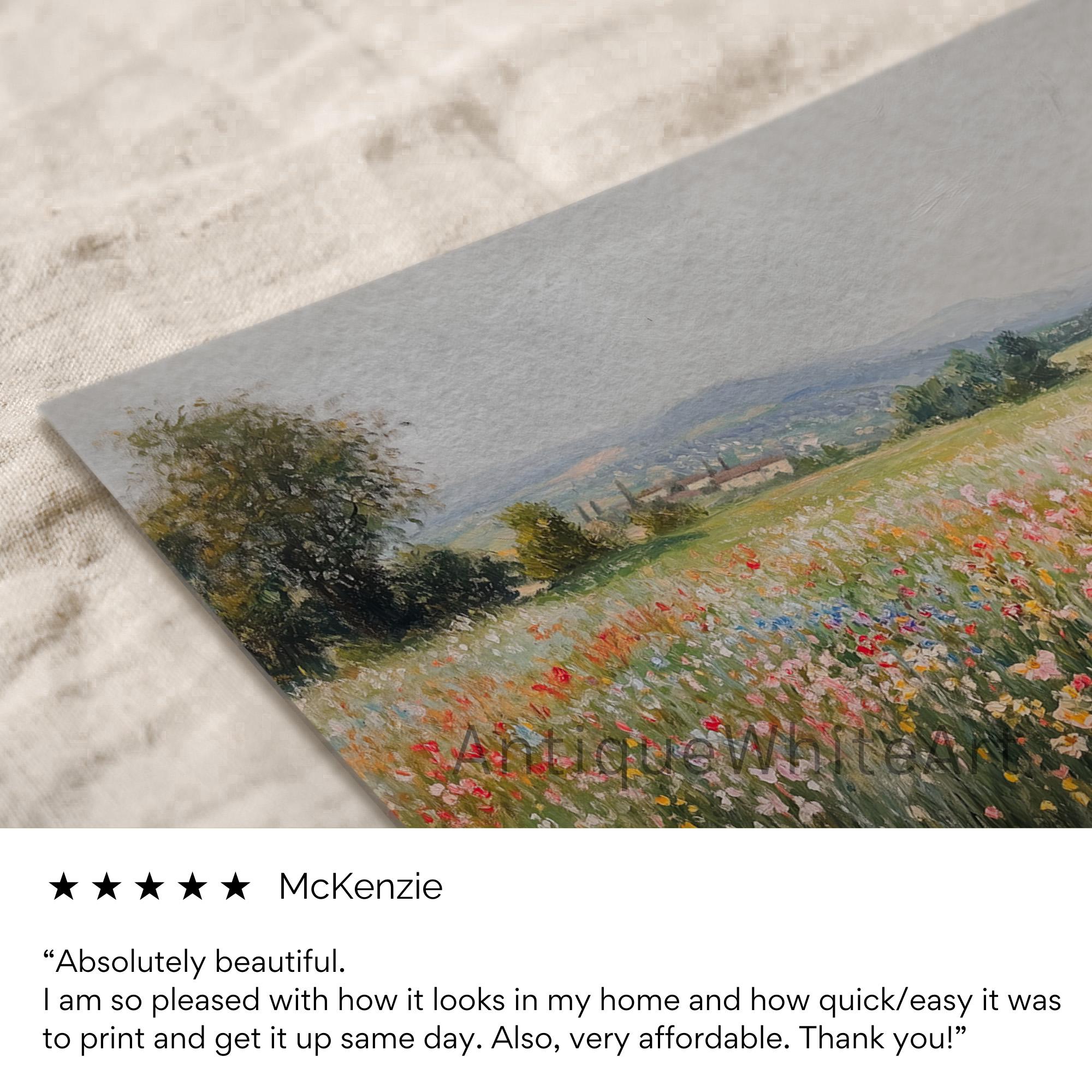 Spring Wildflowers Wall Art Colorful Field Print Neutral Landscape Painting Antique White A404