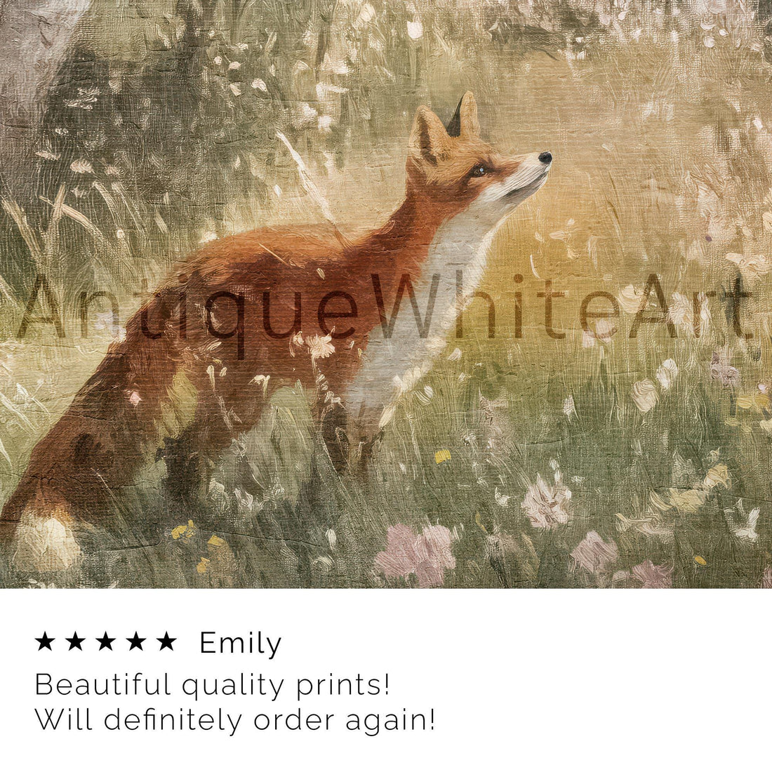 Easter Wall Art Spring Landscape Painting Print Fox Among Wildflowers Home Decor A402