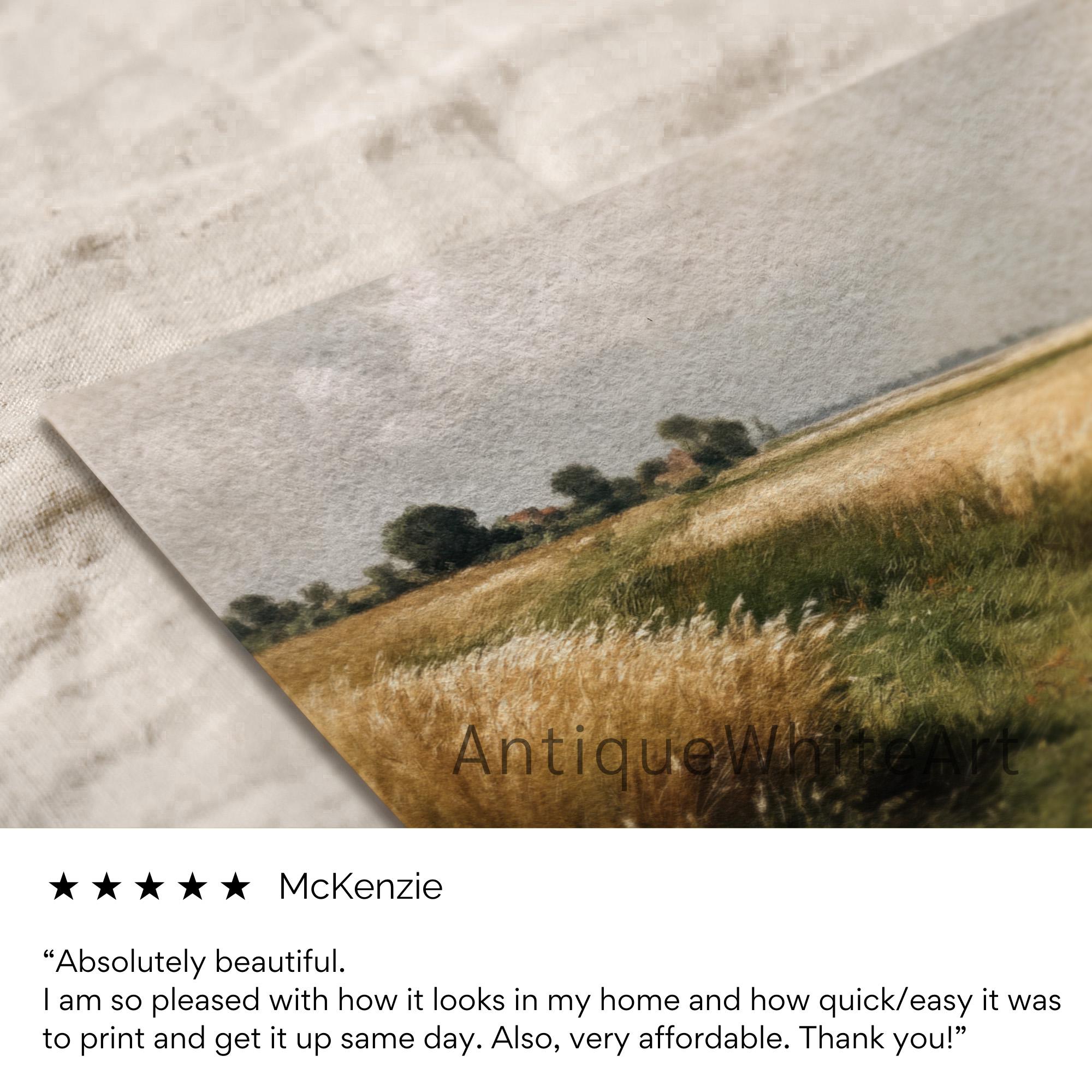 Country Field Painting Vintage Style Summer Countryside Wall Art Wildflower Landscape Antique White A432 Print