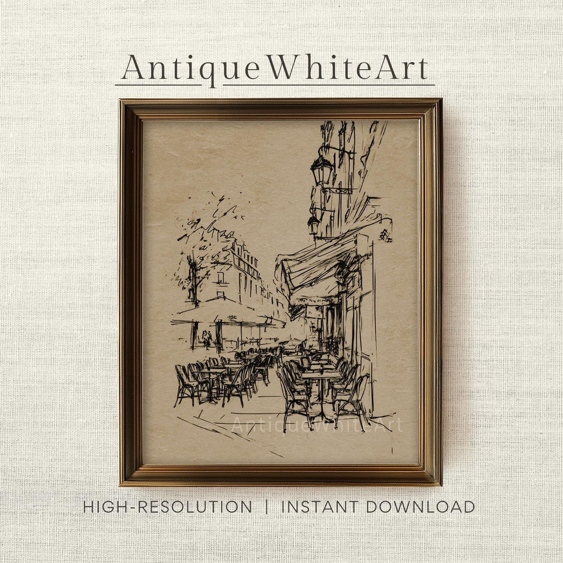 Vintage Style Paris Wall Art Parisian Cafe Sketch Minimalist Drawing Neutral French Prints A440 Print