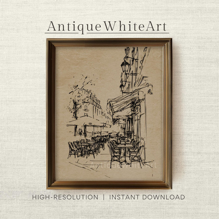 Vintage Style Paris Wall Art Parisian Cafe Sketch Minimalist Drawing Neutral French Prints A440 Print
