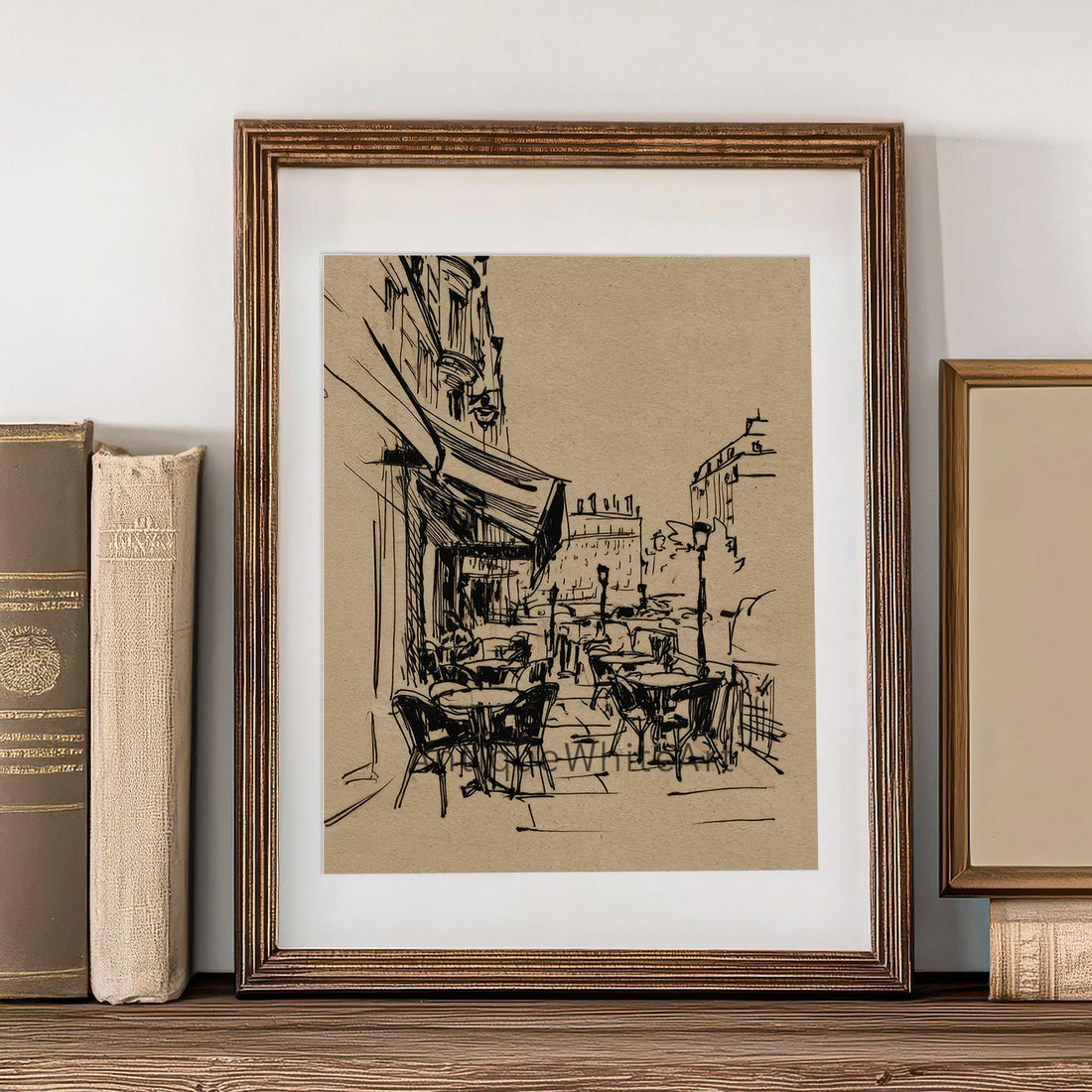 Wall Art Parisian Cafe Sketch Vintage Style Paris Neutral French Prints Minimalist Drawing A441 Print