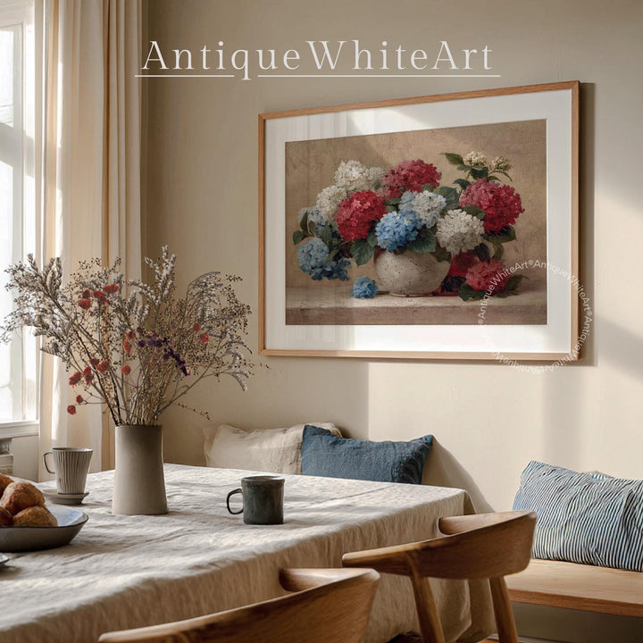 4th of July Wall Art Floral Painting Print Americana Decor Vintage Style Modern Farmhouse A443