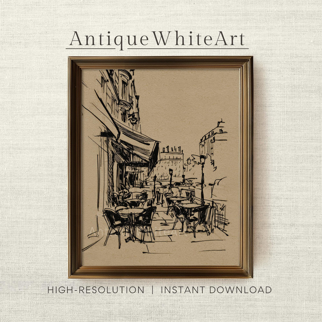 Wall Art Parisian Cafe Sketch Vintage Style Paris Neutral French Prints Minimalist Drawing A441 Print