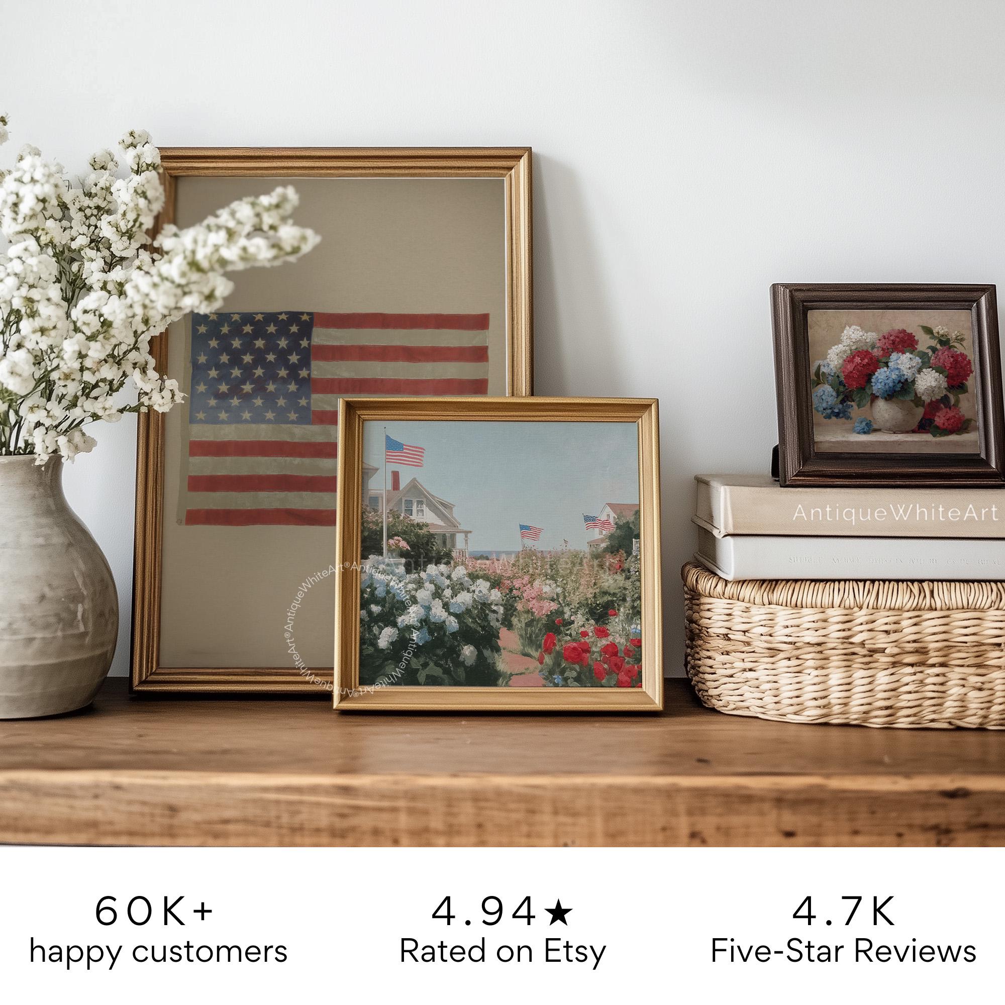 4th of July Wall Art Independence Day Print Coastal Painting American Flag Summer Prints Americana Decor USA A444