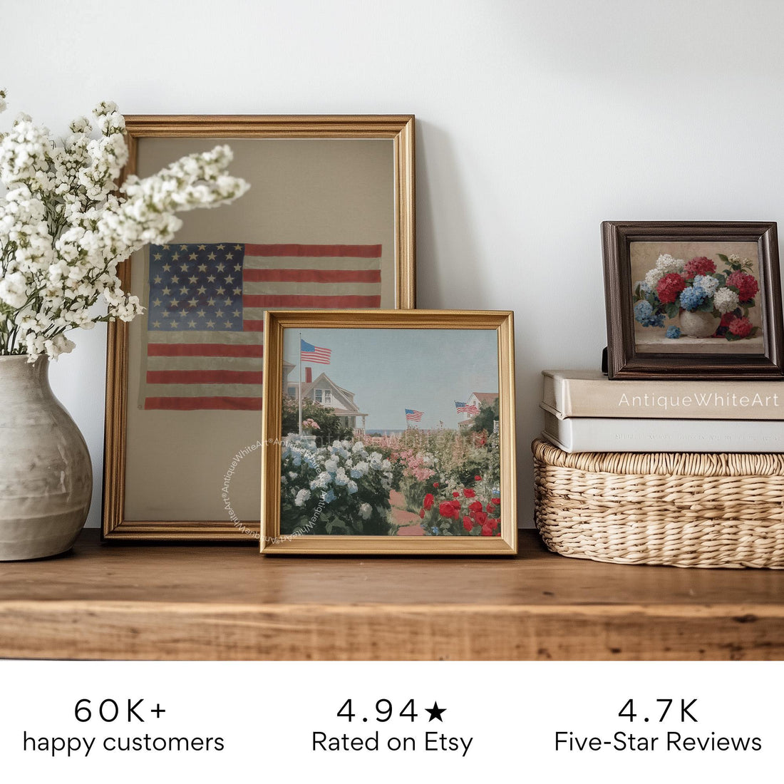 4th of July Wall Art Independence Day Print Coastal Painting American Flag Summer Prints Americana Decor USA A444