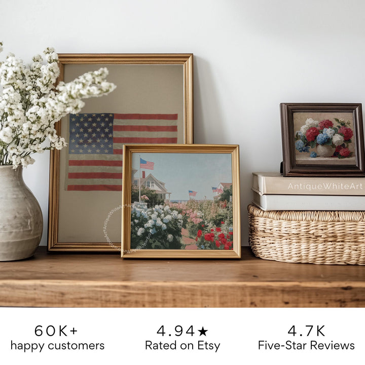 4th of July Wall Art Independence Day Print Coastal Painting American Flag Summer Prints Americana Decor USA A444