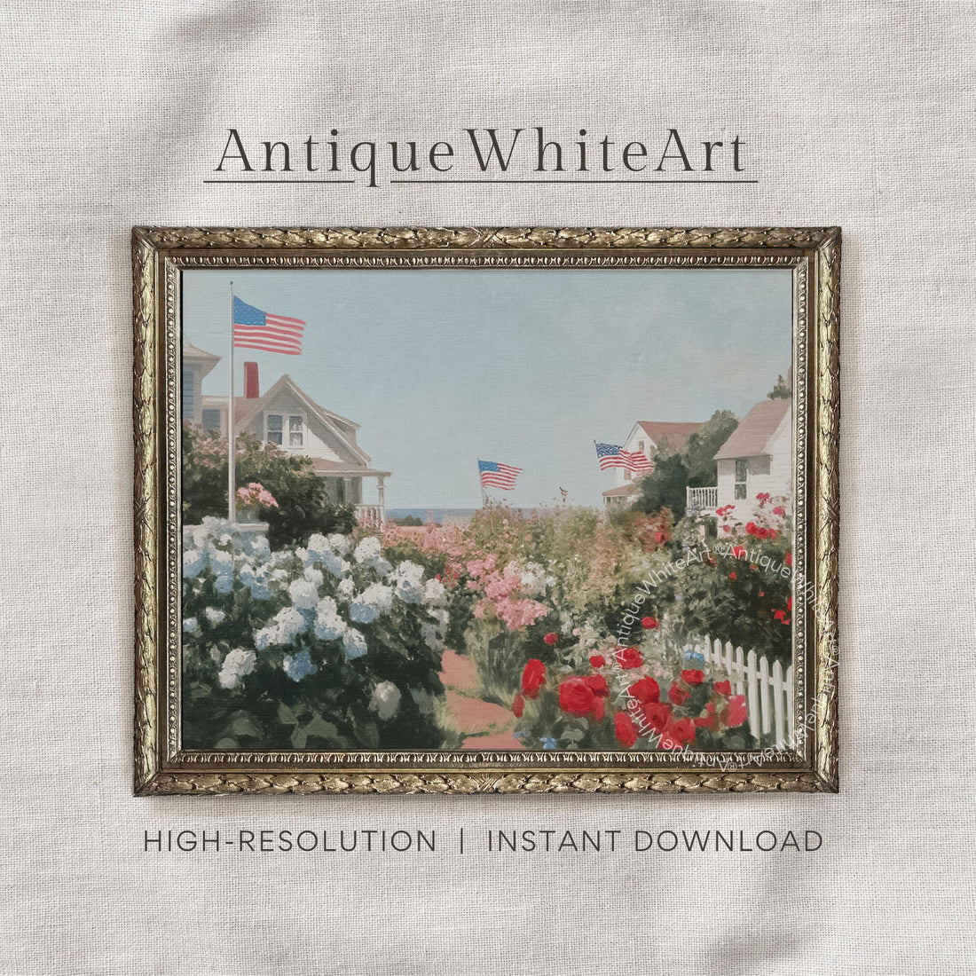 4th of July Wall Art Independence Day Print Coastal Painting American Flag Summer Prints Americana Decor USA A444